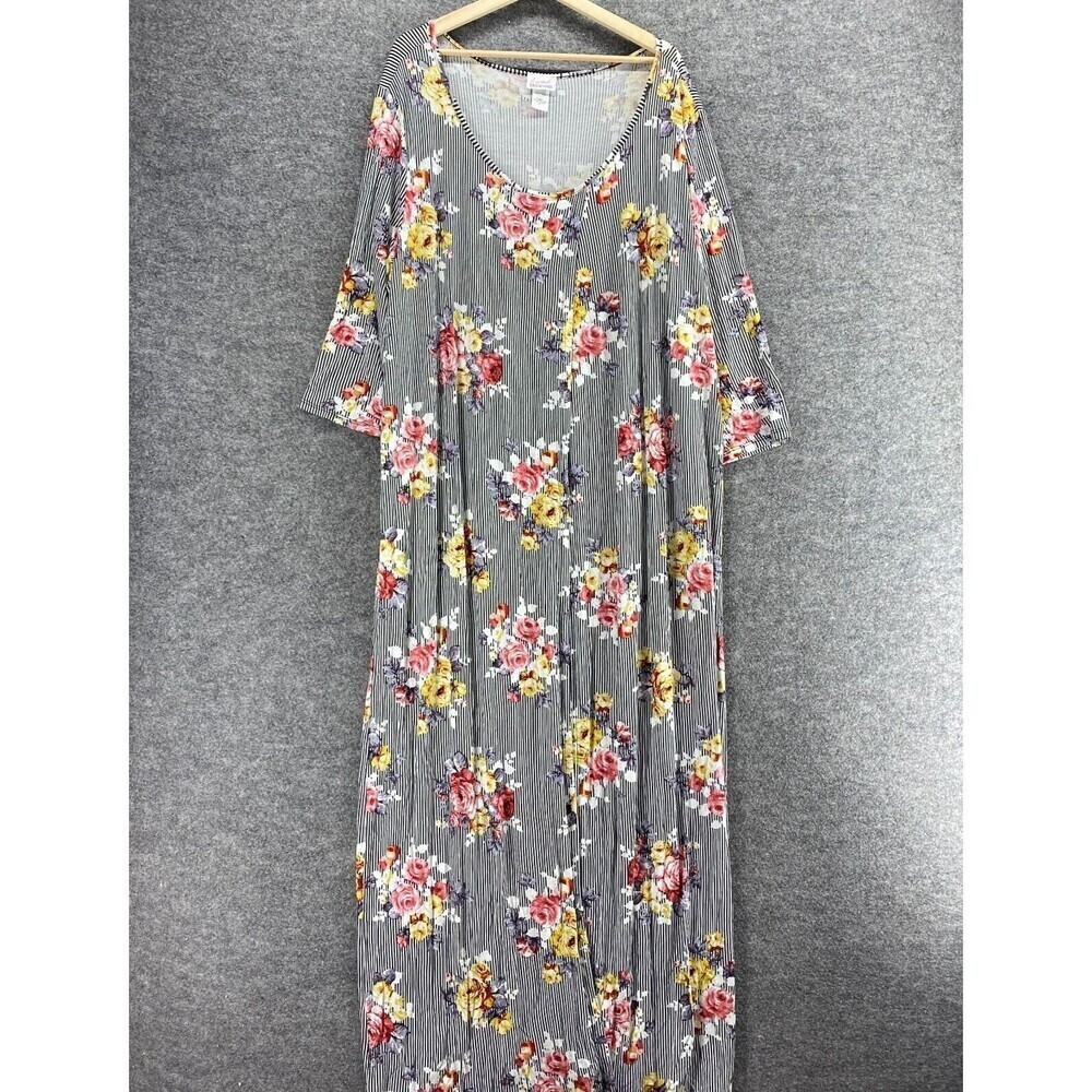 SWAK Dress Women 2X Plus Black Floral Maxi Long Long Sleeve Rayon Round Neck